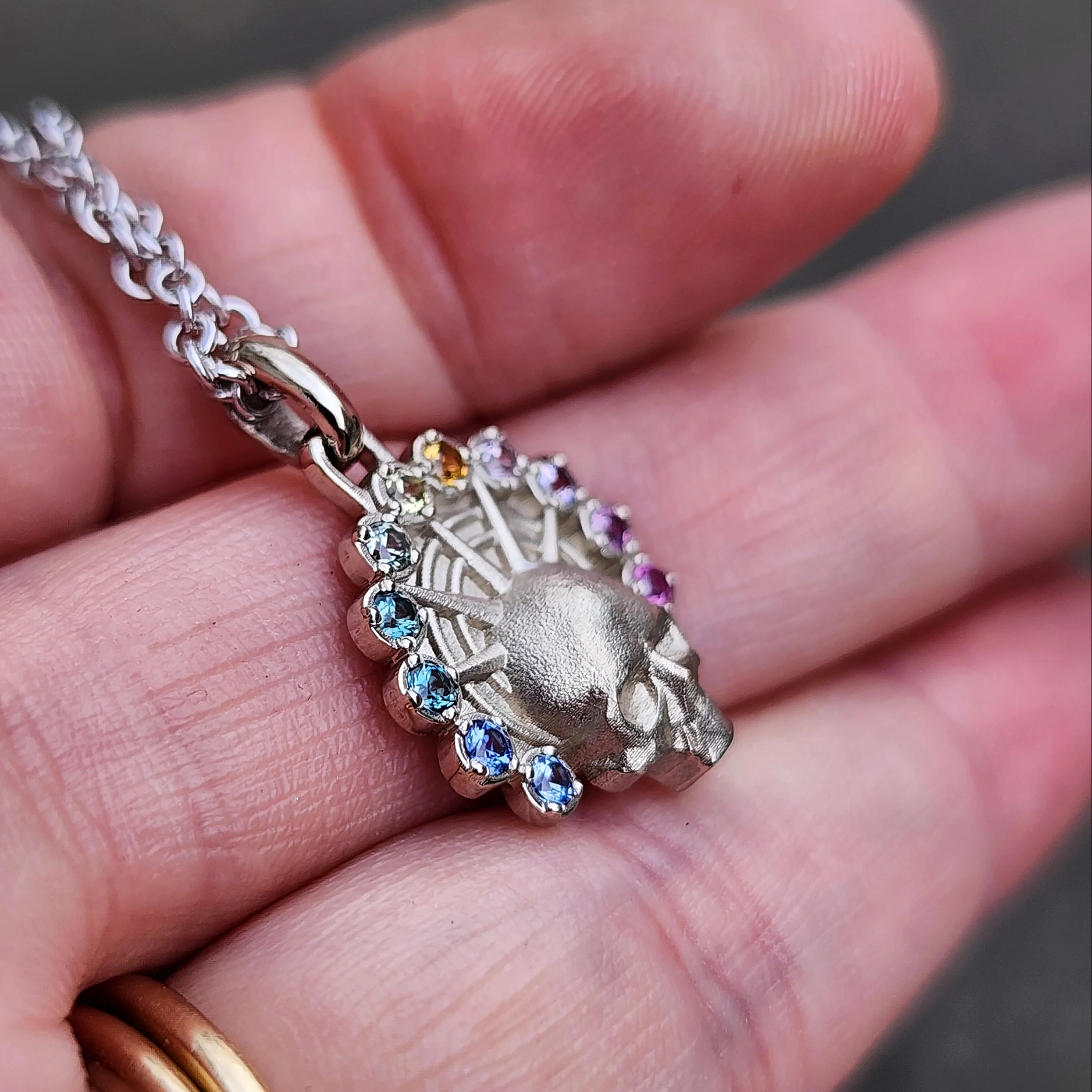 Ready to Ship Rainbow Sapphire Aura Angel Pendant - 14k Palladium White Gold - Image 5