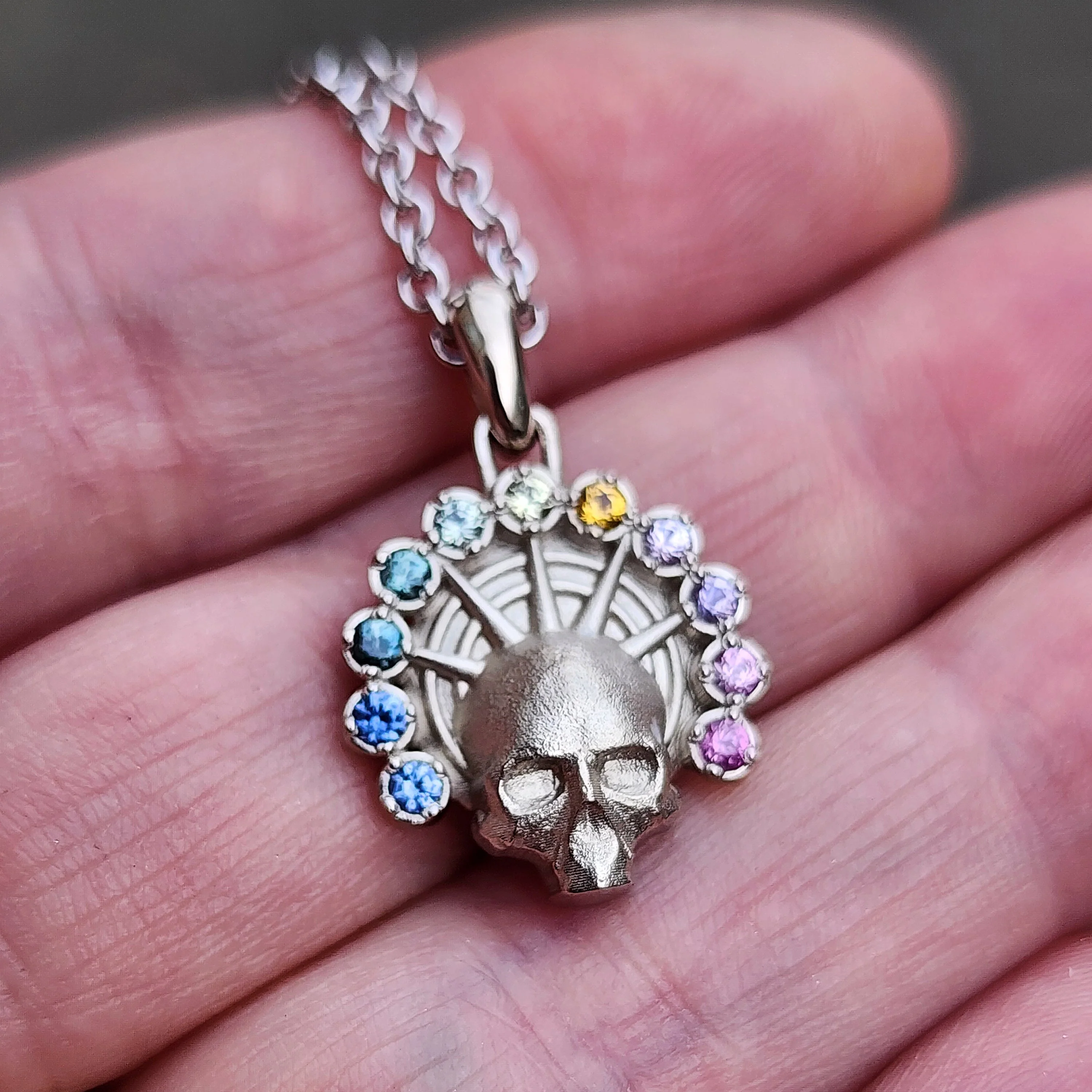 Ready to Ship Rainbow Sapphire Aura Angel Pendant - 14k Palladium White Gold - Image 6