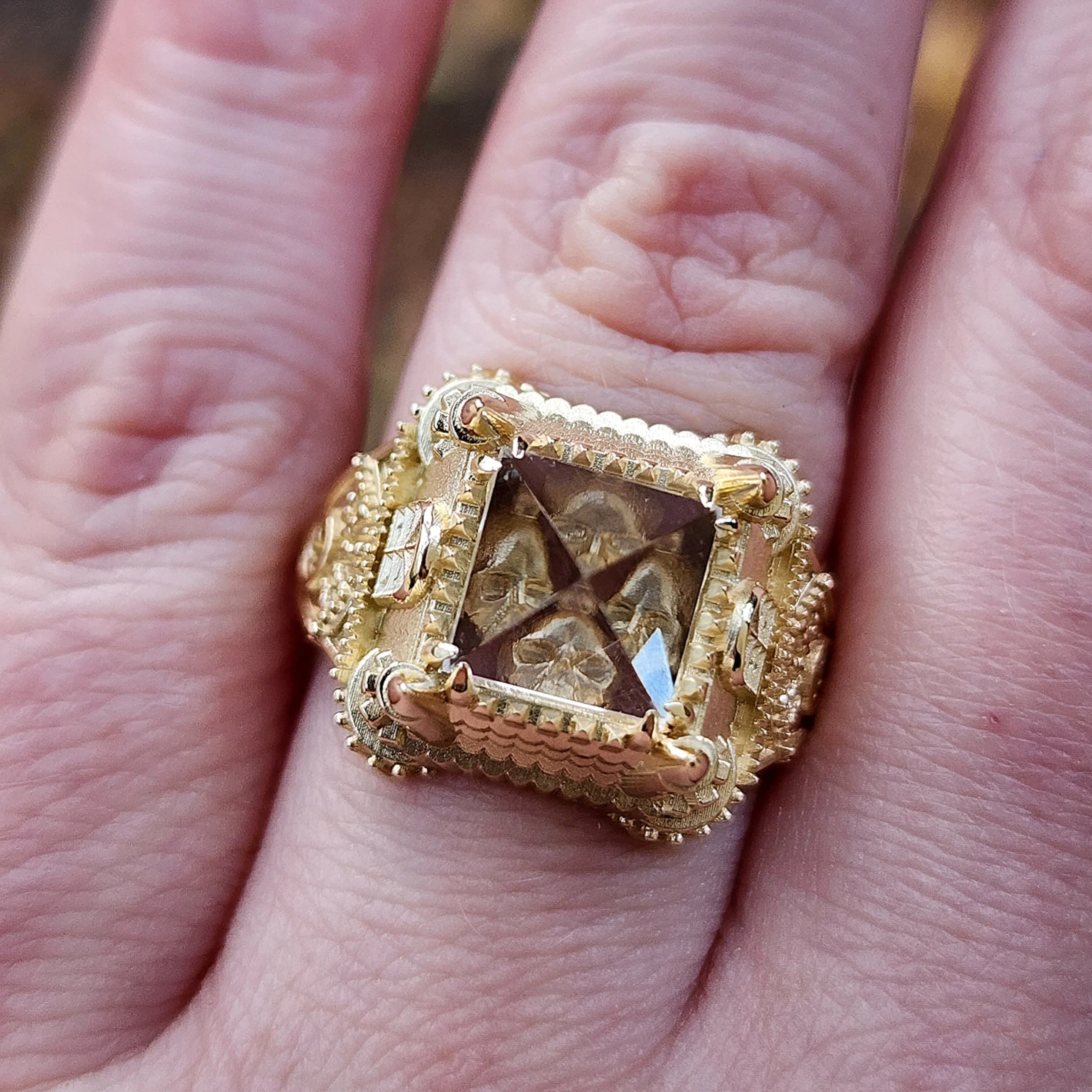 Ready to Ship Size 6-8 14k Gold Haunted Castle Tower Ring with Pyramid Quartz and Hidden Skull Gothic Cocktail Ring Spooky Halloween Jewelry - Image 8