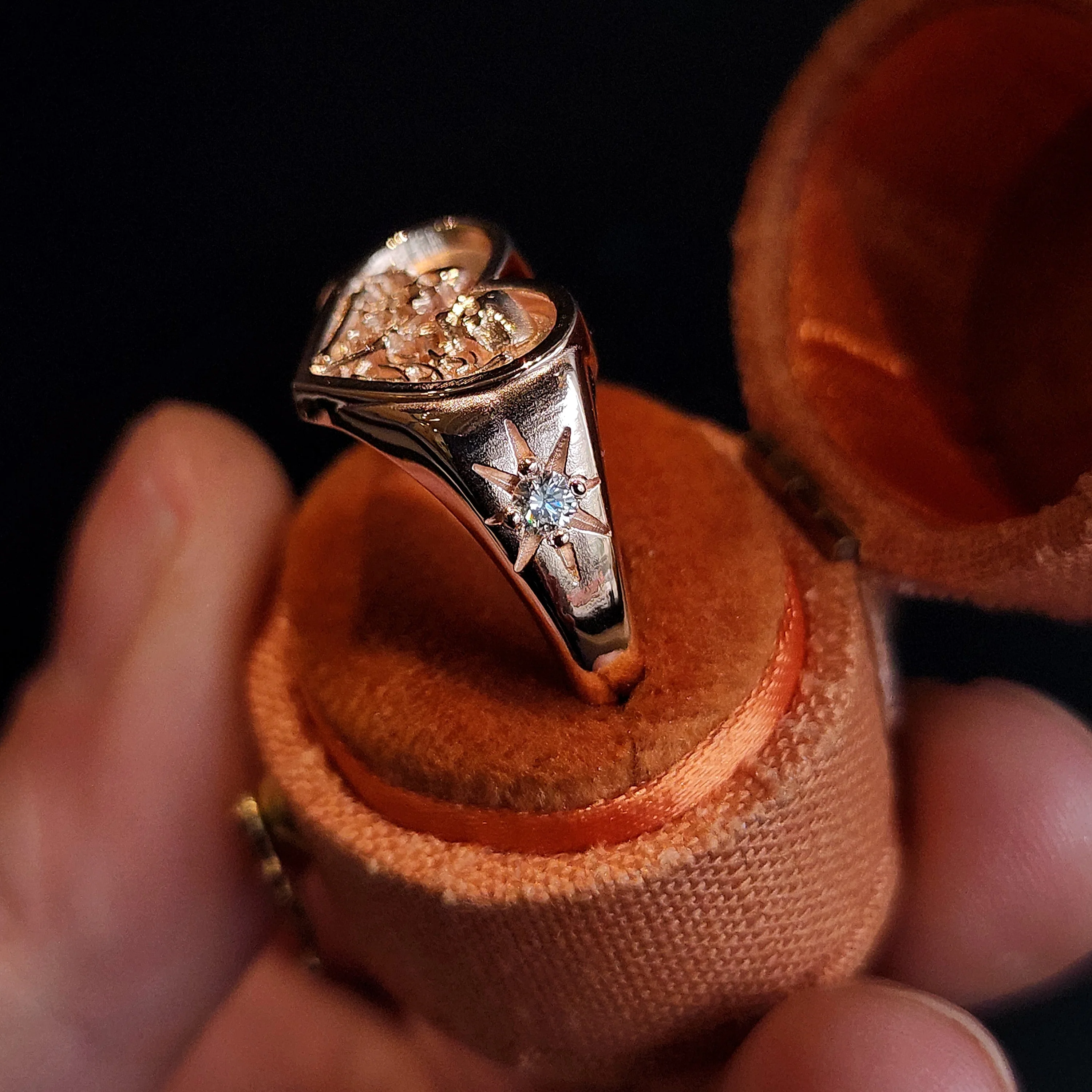 Ready to Ship Size 8-10 - 14k Rose Gold Heart Signet Ring The Lovers Skeleton Final Embrace - Gothic Romantic Engagement Ring with Diamonds - Image 7