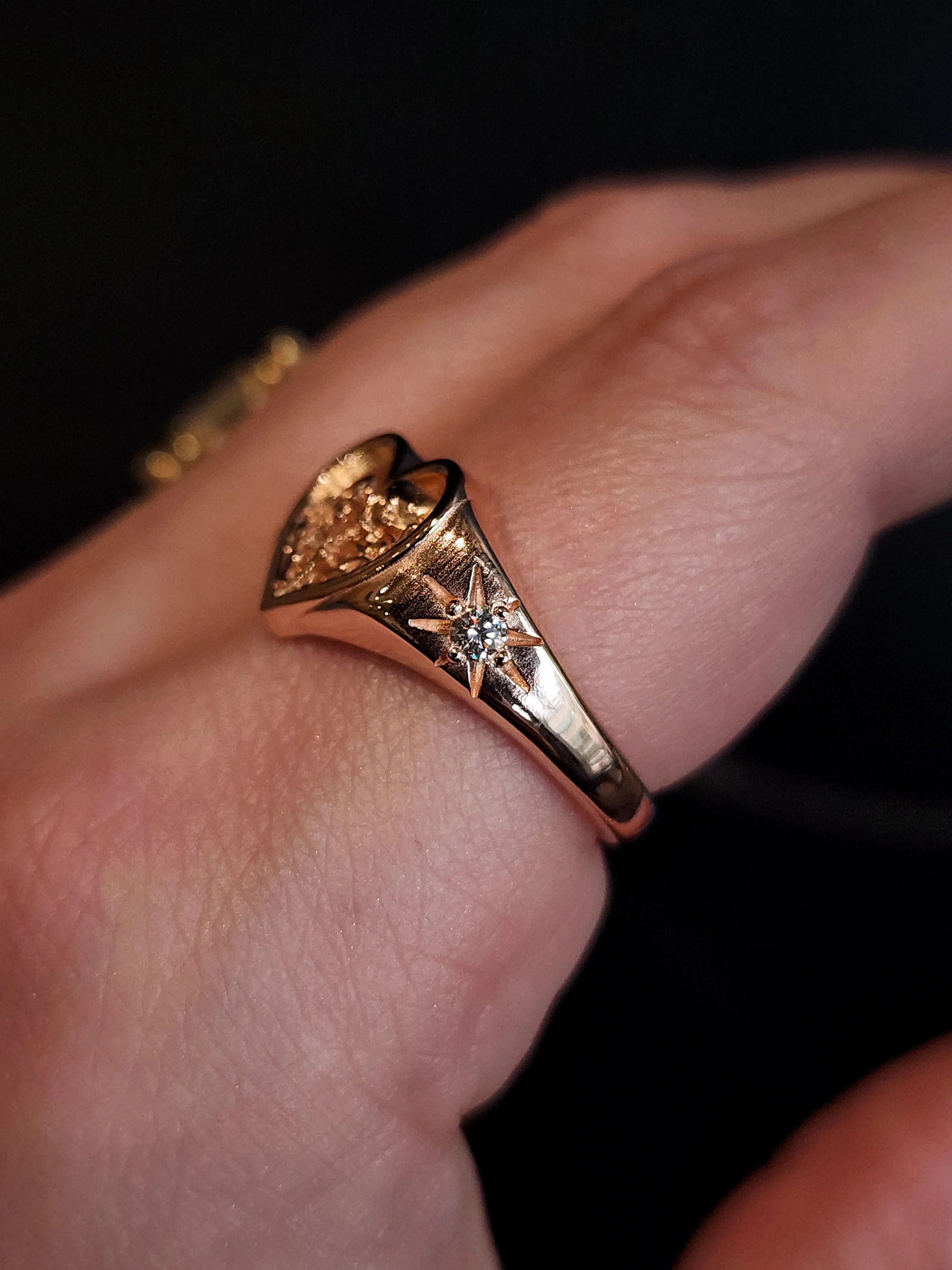 Ready to Ship Size 8-10 - 14k Rose Gold Heart Signet Ring The Lovers Skeleton Final Embrace - Gothic Romantic Engagement Ring with Diamonds - Image 9