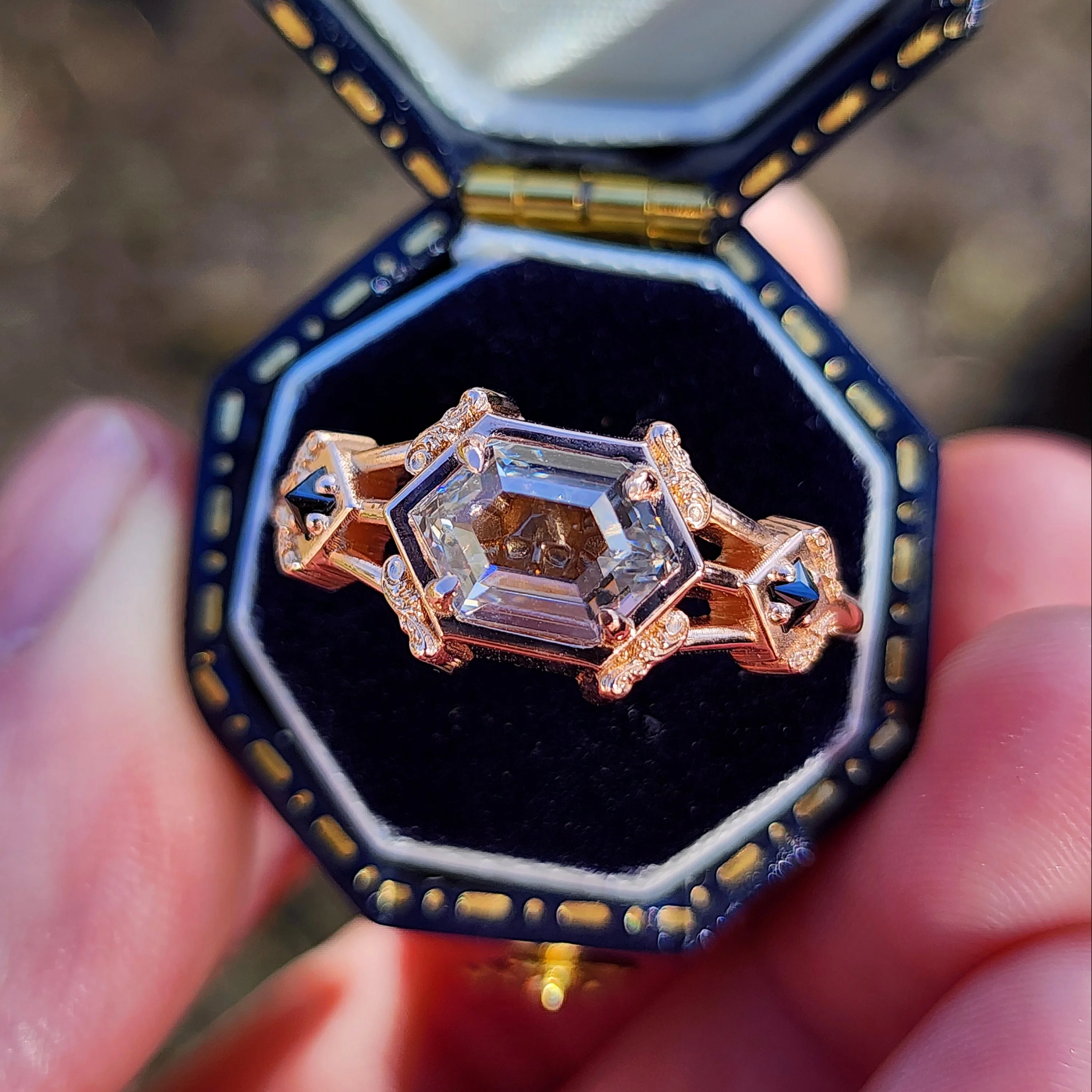 Ready To Ship Size 9-11 Hidden Skull Shadowbox Subtle Mourning Ring - Image 3