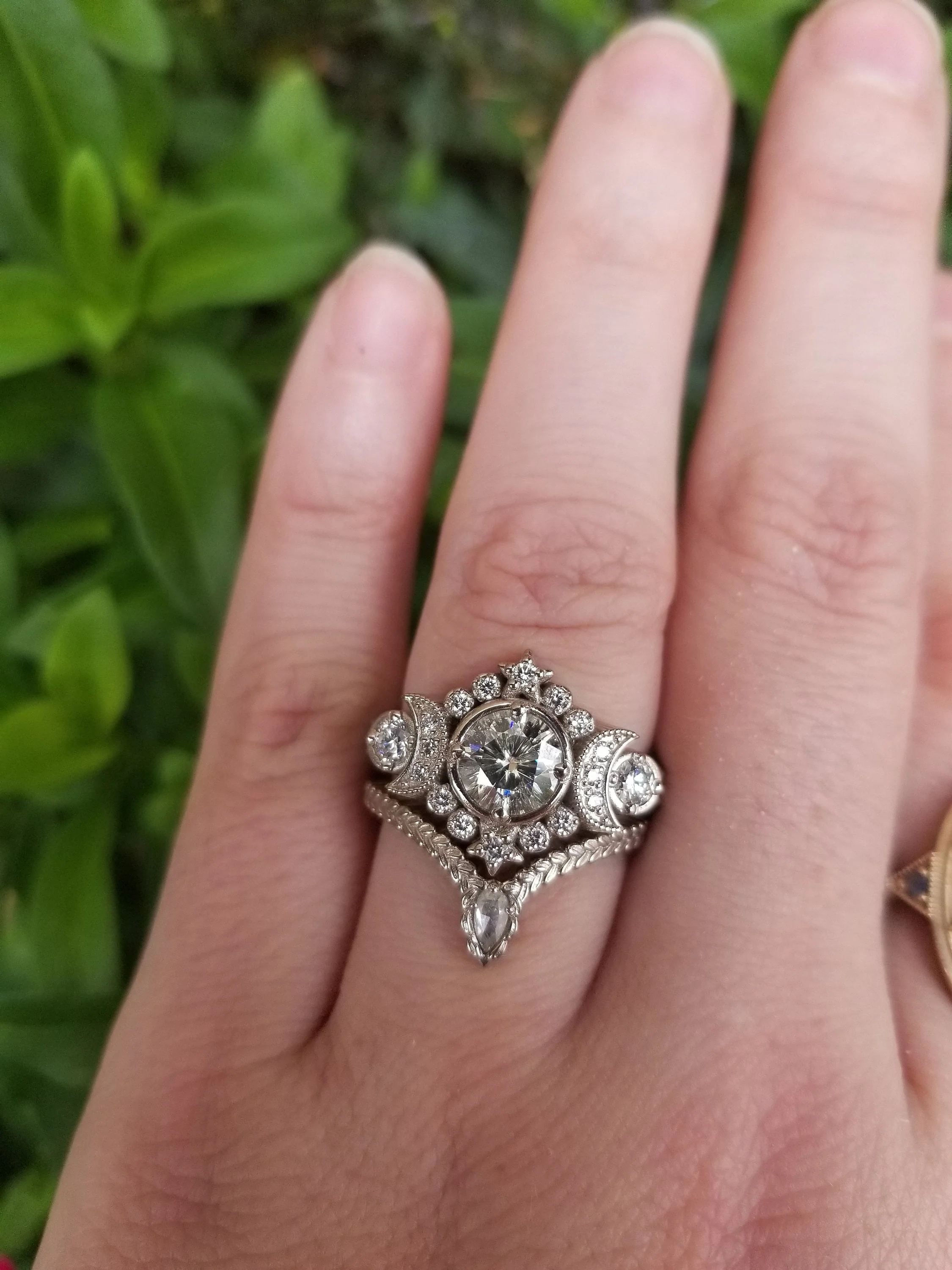 Selene Moon Goddess Engagement Ring Diamond Lunar Boho Wedding -14k Gold - Image 9