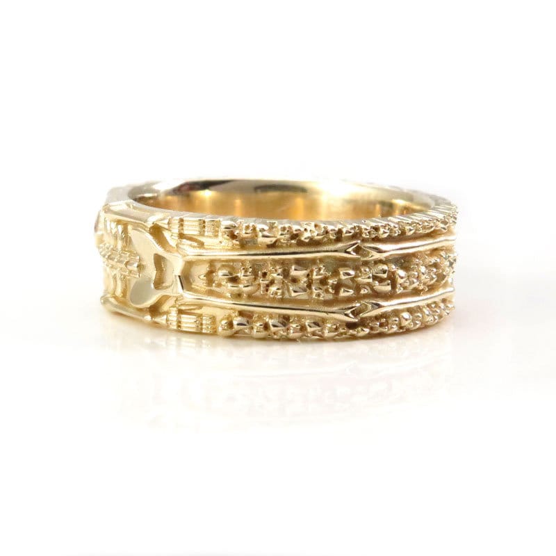 Size 10-10.5 - Skeleton Wedding Band with Diamond Eyes and Ruby Heart - 14k Yellow Gold - Image 6