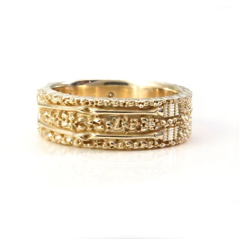 Size 10-10.5 - Skeleton Wedding Band with Diamond Eyes and Ruby Heart - 14k Yellow Gold - Image 7