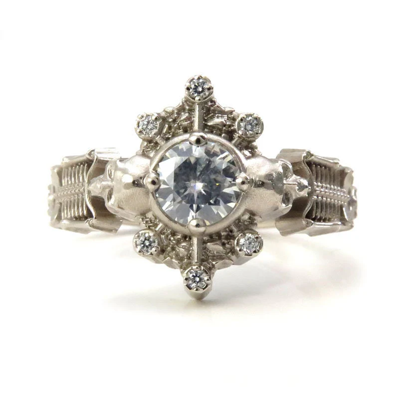 Skeleton Catacomb Ring with Moissanite & Diamond  Pebble Halo - 14k Palladium White Gold - Image 3