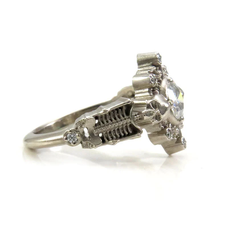 Skeleton Catacomb Ring with Moissanite & Diamond  Pebble Halo - 14k Palladium White Gold - Image 8