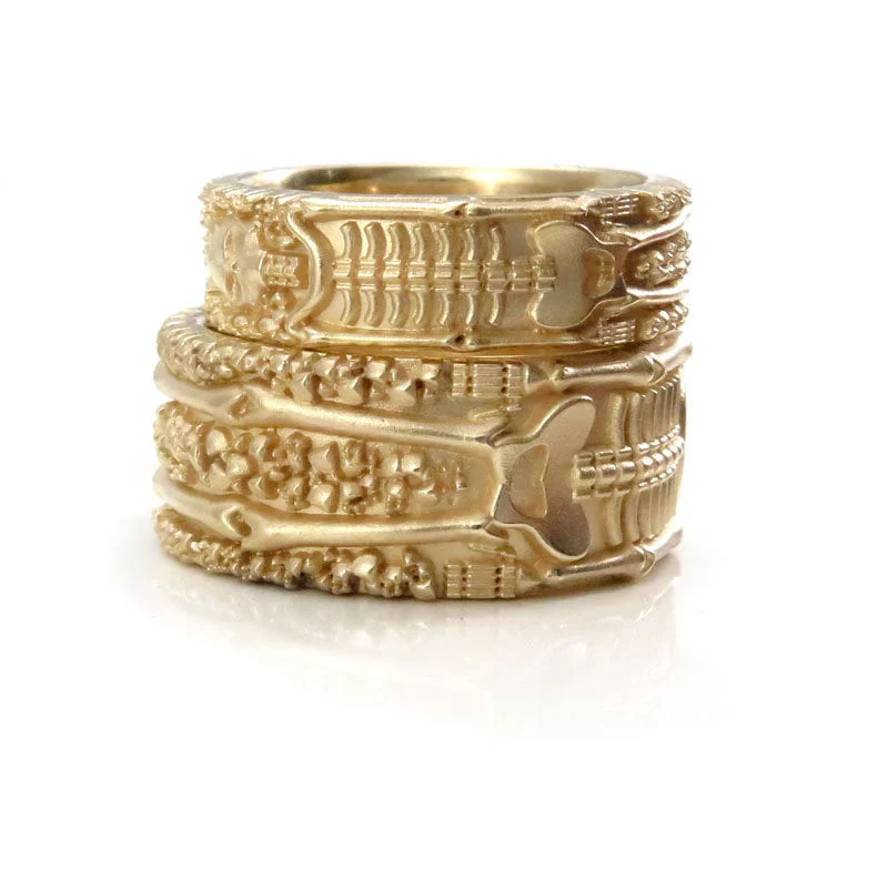 Till Death Do Us Part - His & Hers Skeleton Wedding Band Set - 14k Gold - Image 3