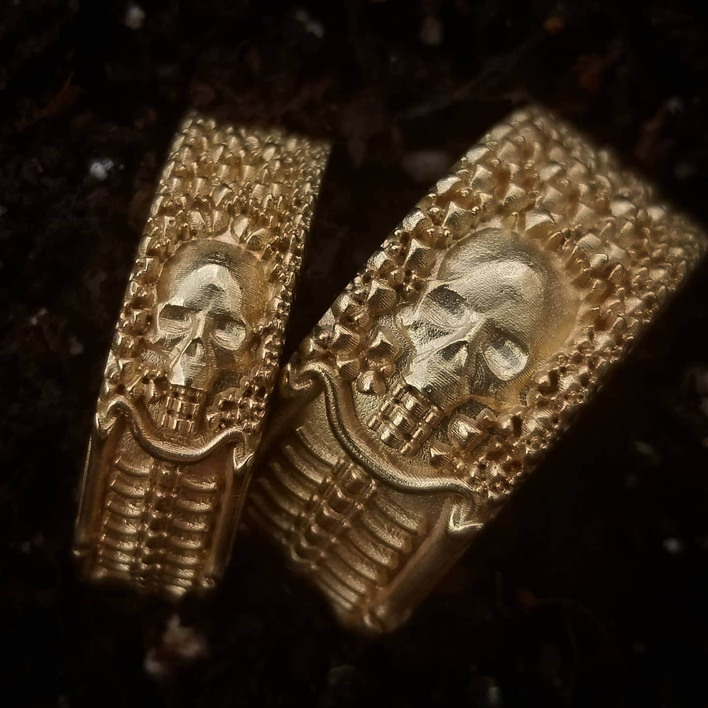 Till Death Do Us Part - His & Hers Skeleton Wedding Band Set - 14k Gold - Image 4