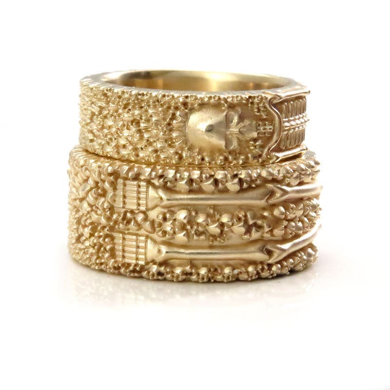 Till Death Do Us Part - His & Hers Skeleton Wedding Band Set - 14k Gold - Image 5