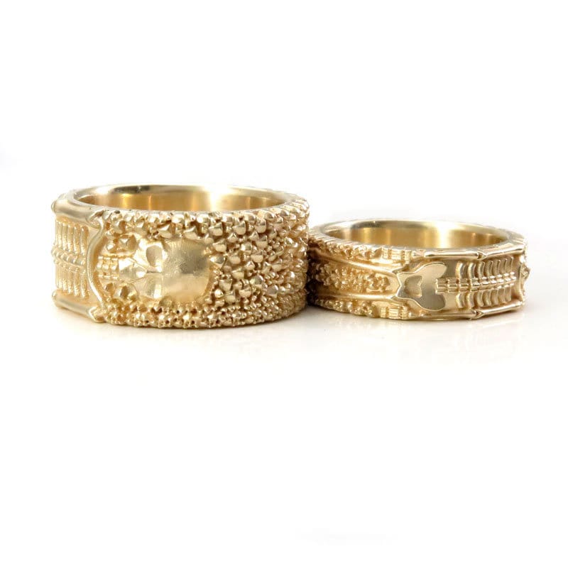 Till Death Do Us Part - His & Hers Skeleton Wedding Band Set - 14k Gold - Image 6