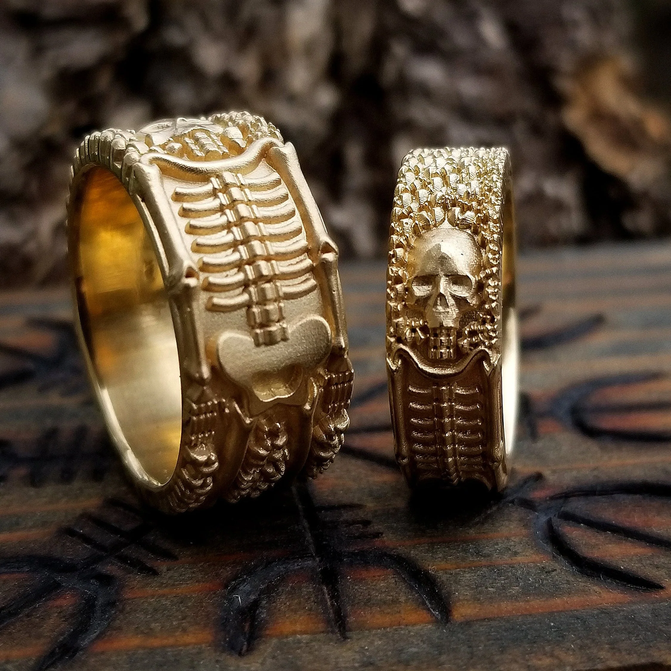Till Death Do Us Part - His & Hers Skeleton Wedding Band Set - 14k Gold - Image 8