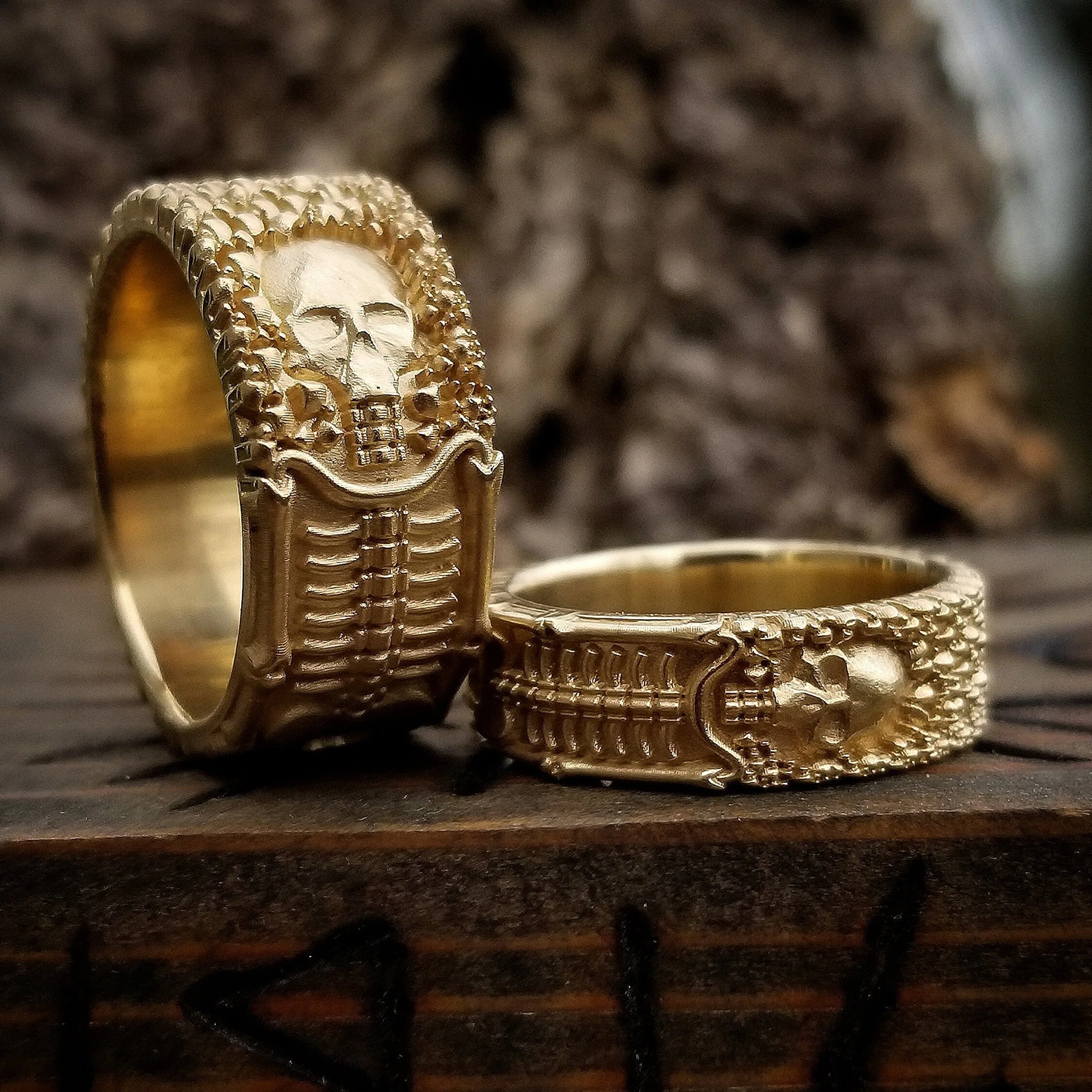 Till Death Do Us Part - His & Hers Skeleton Wedding Band Set - 14k Gold - Image 9